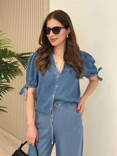 Kolları Bağcık Detaylı Orj. Marka Tensel Gömlek