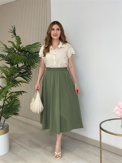 Kolları Fistolu Natürel Gömlek 