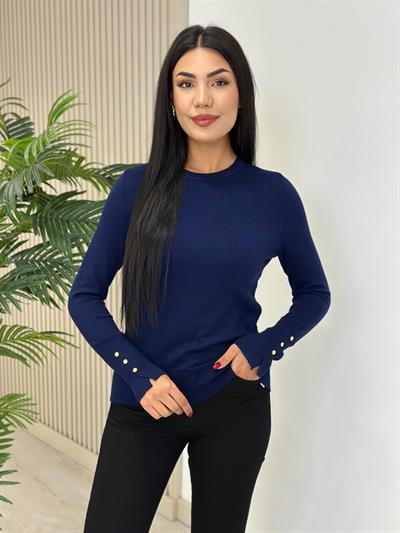 Kolları Gold Zımbalı Kaşmir Dokulu Triko Lacivert 