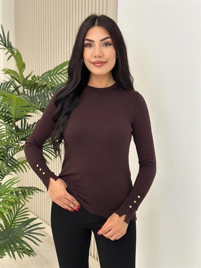 Kolları Gold Zımbalı Kaşmir Dokulu Triko Kahve