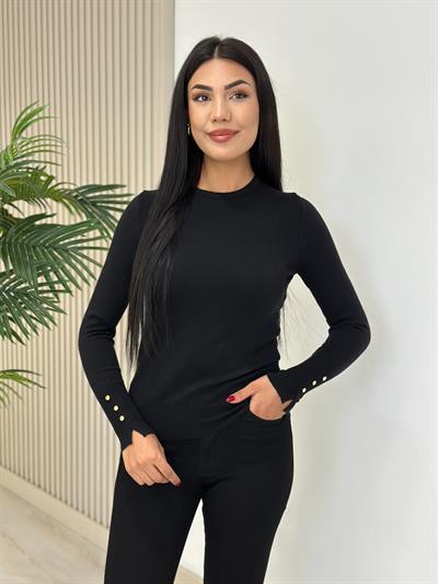 Kolları Gold Zımbalı Kaşmir Dokulu Triko Siyah