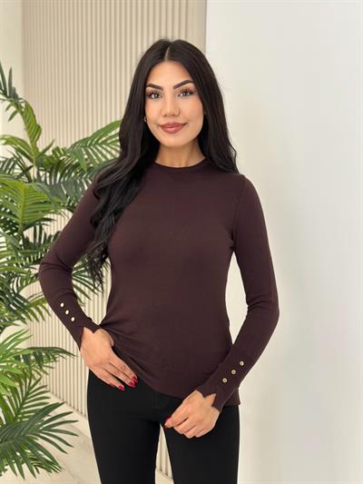 Kolları Gold Zımbalı Kaşmir Dokulu Triko Kahve