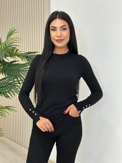 Kolları Gold Zımbalı Kaşmir Dokulu Triko Siyah