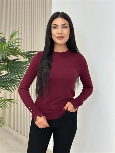 Kolları Gold Zımbalı Kaşmir Dokulu Triko Bordo