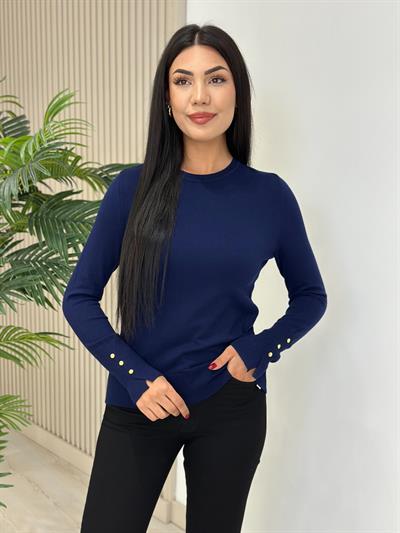 Kolları Gold Zımbalı Kaşmir Dokulu Triko Lacivert 