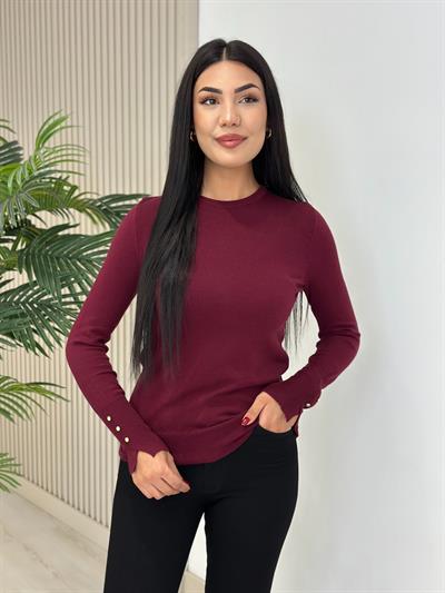 Kolları Gold Zımbalı Kaşmir Dokulu Triko Bordo