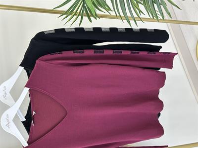 Kolları Kare Simli Detaylı V Yaka Merserize Bordo