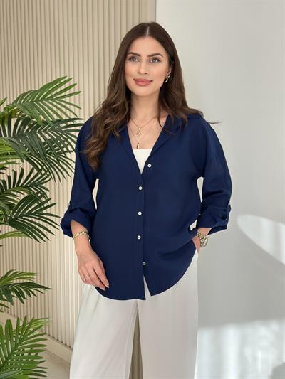 Kolları Katlamalı Tensel Gömlek Lacivert