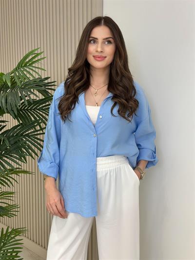 Kolları Katlamalı Tensel Gömlek Mavi