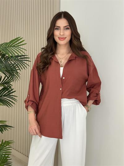 Kolları Katlamalı Tensel Gömlek Tarçın
