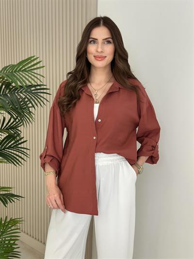 Kolları Katlamalı Tensel Gömlek Tarçın