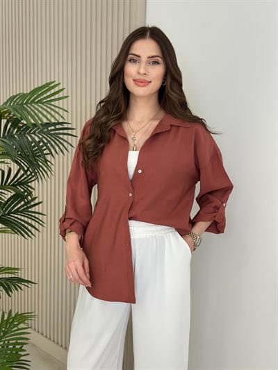 Kolları Katlamalı Tensel Gömlek Tarçın