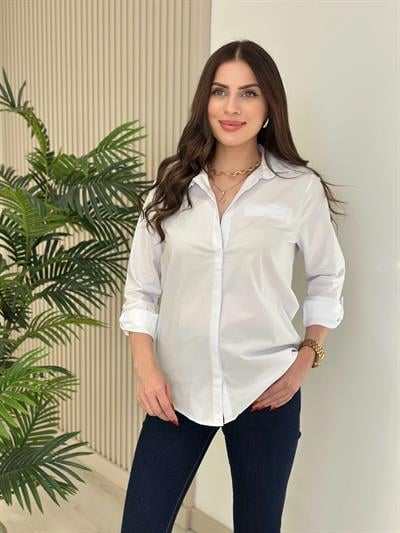 Kolları Katlama Detaylı Sırtı Çapraz Gömlek