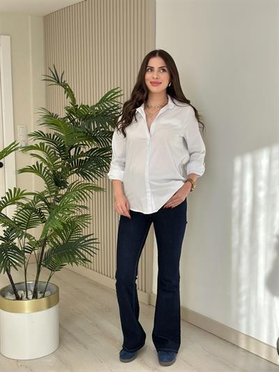 Kolları Katlama Detaylı Sırtı Çapraz Gömlek