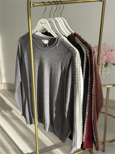 Kolları Taşlı Premium Kalite Kaşmir Dokulu Triko Kahve 