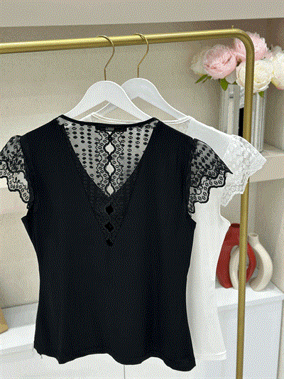 Kolları Ve Sırtı Güpür Detaylı Bluz Beyaz