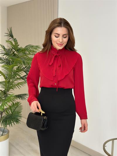 Kolları Ve Yakası Piliseli Hakim Yaka Gömlek Bordo