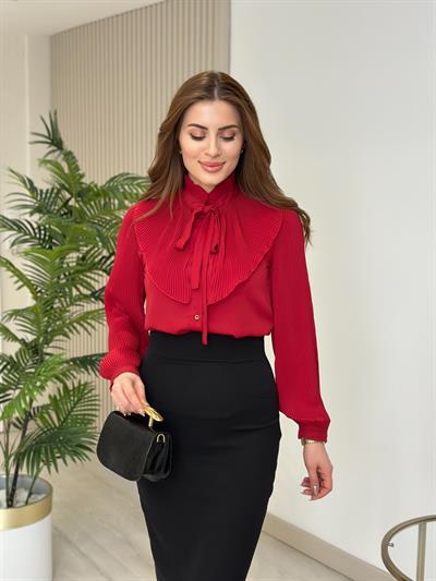 Kolları Ve Yakası Piliseli Hakim Yaka Gömlek Bordo