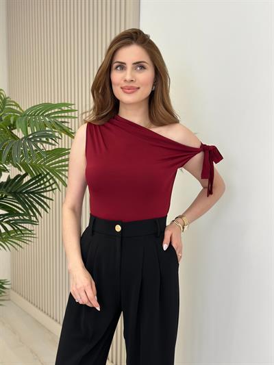 Kolu Bağlama Detaylı Sandy Bluz Bordo