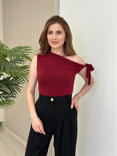 Kolu Bağlama Detaylı Sandy Bluz Bordo