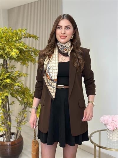 Kolu Büzgü Detaylı Blazer Ceket Acı Kahve