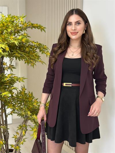 Kolu Büzgü Detaylı Blazer Ceket Mürdüm