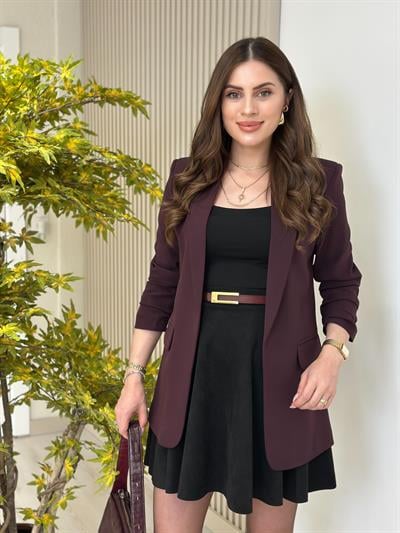 Kolu Büzgü Detaylı Blazer Ceket Mürdüm