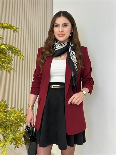 Kolu Büzgü Detaylı Blazer Ceket Bordo
