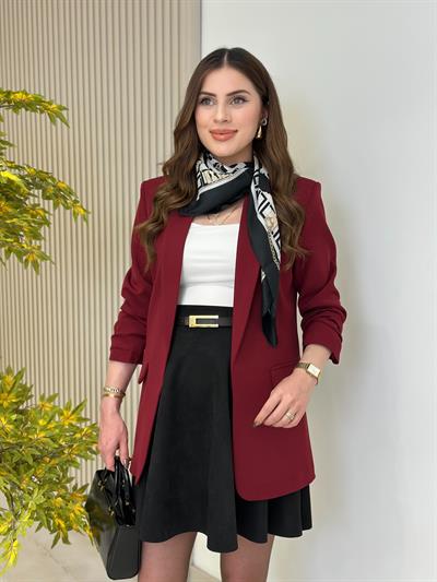 Kolu Büzgü Detaylı Blazer Ceket Bordo