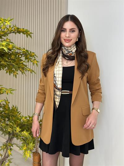 Kolu Büzgü Detaylı Blazer Ceket Karamel