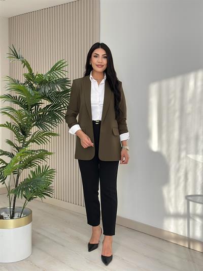 Kolu Büzgü Detaylı Blazer Haki Yeşil