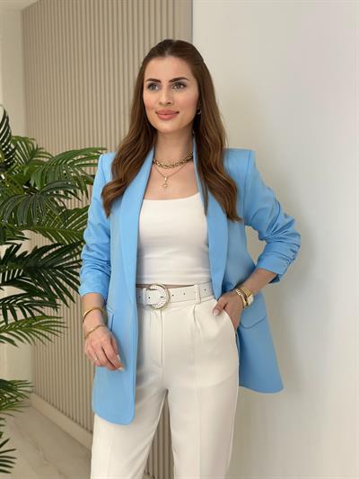 Kolu Büzgü Detaylı Blazer Mavi