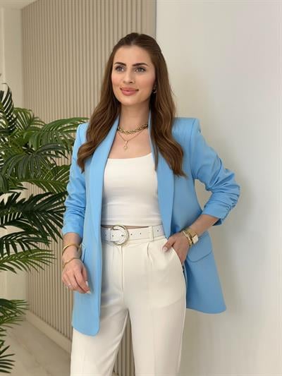 Kolu Büzgü Detaylı Blazer Mavi