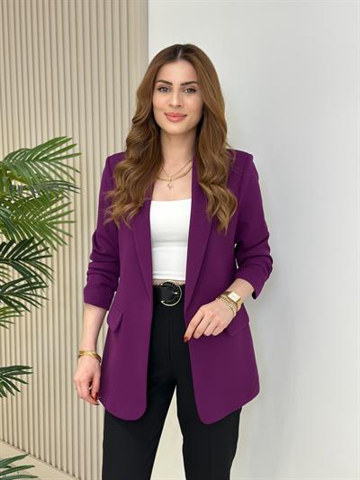 Kolu Büzgü Detaylı Blazer Mor