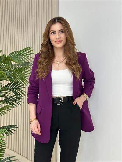 Kolu Büzgü Detaylı Blazer Mor