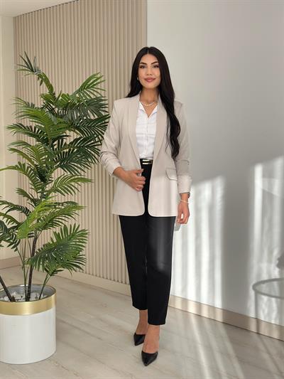 Kolu Büzgü Detaylı Blazer Platin