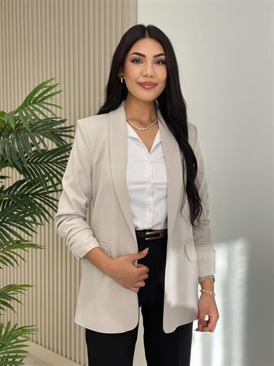 Kolu Büzgü Detaylı Blazer Platin