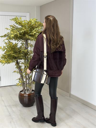 Kürklü Büzgülü Mont Bordo