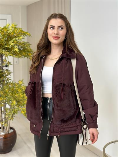 Kürklü Büzgülü Mont Bordo