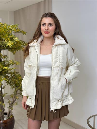 Kürklü Büzgülü Mont Krem