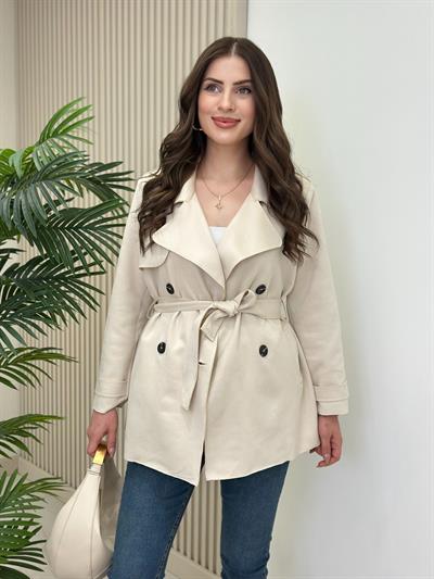 Kuşaklı Süet Trençkot Bej