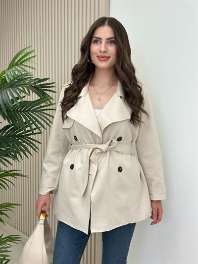Kuşaklı Süet Trençkot Bej