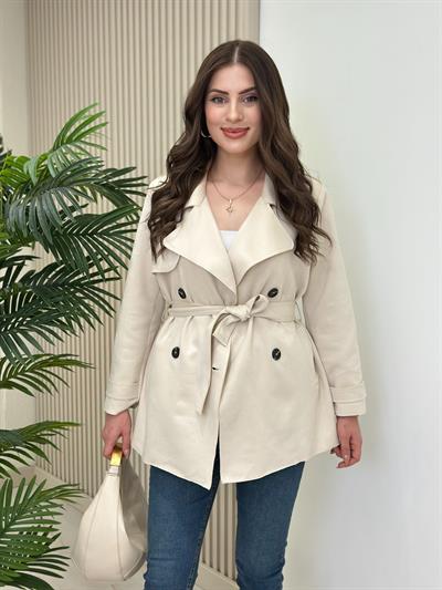 Kuşaklı Süet Trençkot Bej