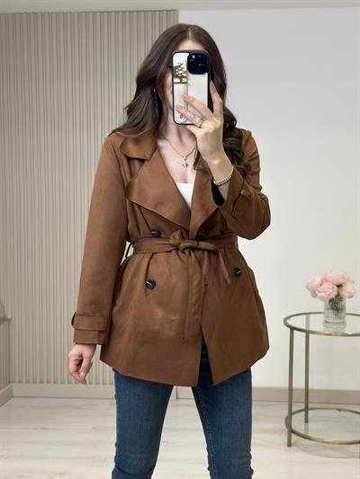 Kuşaklı Süet Trençkot Taba