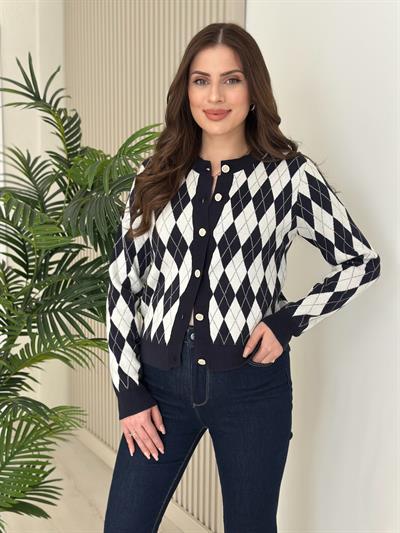 Lacivert Baklava Desen Çelik Örme Hırka