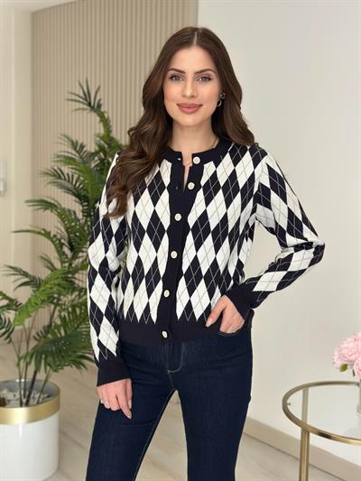 Lacivert Baklava Desen Çelik Örme Hırka