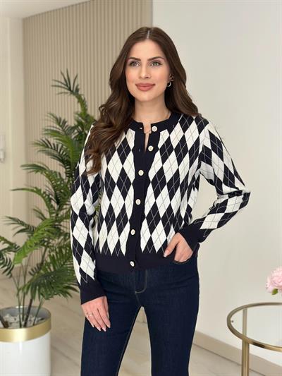 Lacivert Baklava Desen Çelik Örme Hırka