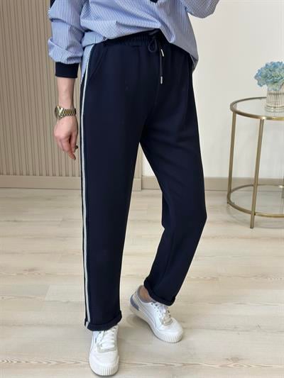 Lacivert Gömlek Detaylı Simli Şeritli Modal Kumaş Takım