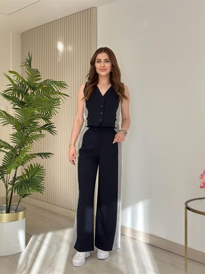 Lacivert Yanları Gri Geçişli Şeritli Tasarım Takım 