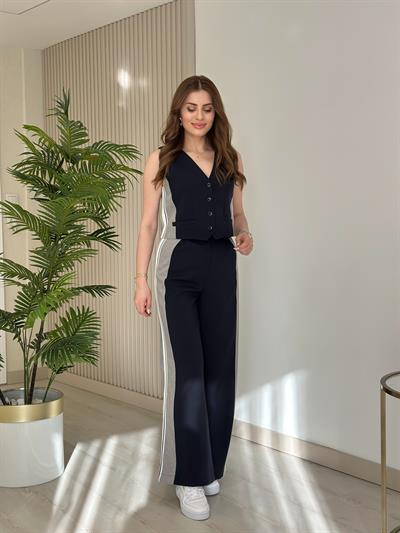 Lacivert Yanları Gri Geçişli Şeritli Tasarım Takım 